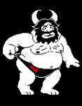 anthro asgore_dreemurr barakatalogue belly body_hair bovid caprine chest_hair clothing digital_media_(artwork) facial_hair fur goat horn male mammal moobs navel overweight pixel_(artwork) solo speedo swimwear undertale_(series) white_body white_fur