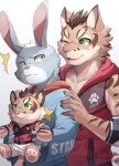 2024 anthro brown_body brown_fur clothed clothing deity duo felid feline fur green_eyes grey_body grey_fur hair hi_res holding_object holding_plushie leopard_cat looking_at_another male mammal nekojishi one_eye_closed plushie ponzu_tas prionailurus shu-chi soft_toy striped_body striped_fur stripes studio_klondike tail yellow_eyes