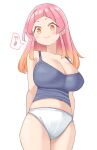  aged_up breasts cleavage highres large_breasts looking_at_viewer nekomatagi no_pants orange_eyes original panties pink_hair shirt smile underwear white_background white_panties 