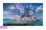  border building cloud english_commentary flying highres island making-of_available moon no_humans ocean original planet scenery science_fiction sky spacecraft white_border yang_niangniang 