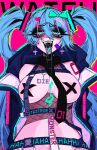  ! 1girl :d ace_glitch ambiguous_green_liquid areola_slip bandaid bdsm black_hoodie blue_eyes blue_hair bondage_outfit bound bow bowtie breastless_leotard breasts covered_nipples cross cross_earrings double-parted_bangs drooling earrings hair_bow hair_ornament hair_tie hatsune_miku heart heart_in_eye highres hood hoodie jewelry large_breasts leotard long_hair looking_at_viewer necktie open_mouth pink_background seductive_smile see-through see-through_leotard sharp_teeth shoulder_tattoo simple_background smile solo symbol_in_eye tattoo teeth thick_eyelashes twintails variant_set very_long_hair vocaloid 