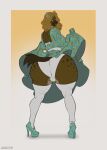  anthro big_butt brown_body butt casloafy clothed clothing clothing_lift dress dress_lift female footwear fur hair hi_res high_heels huge_butt hyena legwear looking_at_viewer looking_back mammal panties pupils rear_view smile solo spotted_hyena thick_thighs thigh_highs underwear 