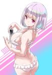  1girl akaza ass bikini breasts butt_crack cellphone cleavage dimples_of_venus phone pink_eyes pink_hair shinjou_akane smartphone solo ssss.gridman swimsuit white_bikini 