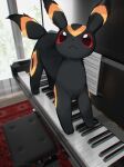  ambiguous_gender black_body black_eyes black_fur detailed_background eeveelution feral fur generation_2_pokemon keyboard_instrument musical_instrument nagasaki_wonderful_polyester nintendo piano pokemon pokemon_(species) quadruped red_sclera solo umbreon yellow_body 