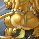  anthro big_bulge bulge butt butt_shot clothing danandnite faceless_male feline jockstrap lion male mammal mostly_nude muscular muscular_male rear_view solo thick_thighs underwear 