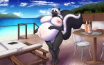  ajna anthro areola beach belly big_belly big_breasts breasts caribbean chandelle_skunk female furry hi_res mammal maternity mephitid multiple_pregnancies nipples pinup pose pregnant pregnant_female skunk solo solo_focus 