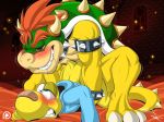  3_toes ahegao anal anal_penetration band-aid bandage blue_hoodie blush bowser clenched_teeth clothing collar drooling euyoshi89 fangs hair hoodie horn koopa koops looking_pleasured male male/male male_penetrated male_penetrating mario_bros muscular nintendo paper_mario partial_clothing penetration red_eyes red_hair saliva scales scalie sex shell size_difference smile spiked_collar spiked_shell spiked_tail spikes sweat teeth toes video_games 