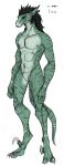  2021 anthro black_hair black_markings claws digital_media_(artwork) durachev featureless_crotch feet green_body green_scales hair hi_res leo_(maaarked_one) lethal_doors lizard lizard_tail looking_forward male markings model_sheet navel nipples nude nude_anthro nude_male orange_eyes raptor_claws reptile scales scalie simple_background solo standing tail toe_claws white_background 