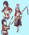  adjusting_clothes armor belt black_hair character_sheet chinese_armor chinese_clothes dressing fangdan_runiu flail helmet long_hair original simple_background soldier staff strap_pull sword weapon 