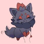  animal_focus black_fur blush blush_stickers closed_eyes closed_mouth disembodied_hand fox grey_hair holding_hands pink_background pokemon pokemon_(creature) red_fur simple_background smile solo tail tail_wagging two-tone_fur whtink zorua 