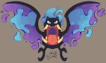 2023 ambiguous_feral ambiguous_gender bat blue_eyes claws dated fan_character feet feral flipside flying front_view gastly generation_1_pokemon ghost golbat hybrid_pokemon mammal membrane_(anatomy) membranous_wings nintendo open_mouth pokemon pokemon_(species) sharp_teeth signature simple_background solo spirit teeth tongue wings yellow_sclera