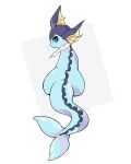  2017 ambiguous_gender blue_body blue_eyes blue_skin blush eeveelution feral generation_1_pokemon hi_res liteee looking_at_viewer looking_back looking_back_at_viewer nintendo pokemon pokemon_(species) short_snout simple_background sitting smile solo sparkles tail vaporeon 