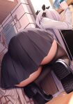  1girl absurdres ass ass_focus back black_ribbon breasts facing_away from_behind highres huge_ass long_hair md5_mismatch niliu_chahui original pleated_skirt ribbon shoes skirt solo squatting thighhighs tiptoes tokisaki_mio_(niliu_chahui) two_side_up very_long_hair white_hair 