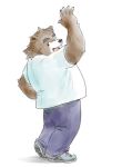  2017 anthro bear brown_fur clothing fur humanoid_hands male mammal overweight overweight_male pants shirt simple_background solo tiger_cub white_background 
