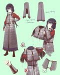  adjusting_clothes armor belt black_hair character_sheet chinese_armor chinese_clothes dressing fangdan_runiu helmet long_hair original simple_background soldier spoken_squiggle squiggle 