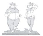  2016 anthro blush canine clothed clothing dog duo eyes_closed humanoid_hands male mammal overweight overweight_male pants simple_background sv_grart 