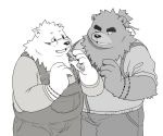  2016 anthro bear black_nose clothing duo eyewear glasses humanoid_hands male mammal overalls overweight overweight_male polar_bear shirt simple_background tiger_cub white_background 