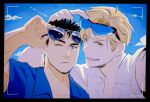  2boys alternate_costume ao_isami black_hair blonde_hair blue_sky carnon12 couple day facial_hair lewis_smith looking_at_viewer male_focus multiple_boys one_eye_closed pectoral_cleavage pectorals selfie sideburns_stubble sky stubble sunglasses thick_eyebrows upper_body yaoi yuuki_bakuhatsu_bang_bravern 