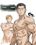  2boys abs ao_isami bara black_hair blonde_hair blurry bravern completely_nude couple crossed_arms depth_of_field facial_hair highres large_pectorals lewis_smith looking_at_viewer male_focus multiple_boys muscular muscular_male navel nipples nude out-of-frame_censoring pectorals shirako_(kirupi) shredded_muscles sideburns_stubble stubble thick_eyebrows v-taper yaoi yuuki_bakuhatsu_bang_bravern 