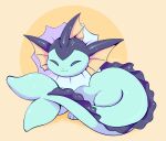  2018 3_toes blue_body blue_skin curled_tail eeveelution eyes_closed feet feral flufflix generation_1_pokemon nintendo pokemon pokemon_(species) simple_background sitting smile solo tail toes vaporeon yellow_background 