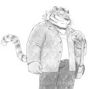  2017 anthro clothing feline humanoid_hands male mammal overweight overweight_male pants shirt simple_background solo tiger tiger_cub white_background 