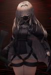  ammunition ammunition_belt an-94 an-94_(girls_frontline) artist_name assault_rifle bangs belt belt_pouch black_gloves blue_eyes cape cowboy_shot dark dated face_mask girls_frontline gloves gun hair_between_eyes hair_intakes hairband holding holding_gun holding_weapon jacket laser long_hair looking_at_viewer mask masked military military_uniform pouch rifle seul11012 short_shorts shorts silver_hair simple_background solo standing thigh_strap thighs uniform weapon 