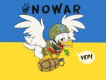  avian bird buckteeth columbid explosives feral flag flying grenade military missing_tooth pigeon solo teeth ukraine weapon 