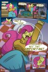  absurd_res anthro bed bedroom big_breasts big_butt breasts butt comic dialogue equid equine female fluttershy_(mlp) friendship_is_magic furniture hasbro hi_res horse invalid_background mammal my_little_pony night pony solo thight_clothing tired yellowcyann 