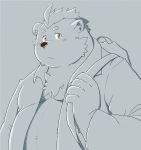  2016 anthro bear black_nose clothed clothing humanoid_hands male mammal mohawk open_shirt overweight overweight_male shirt simple_background solo tiger_cub 