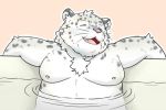  2016 anthro bathing belly feline male mammal moobs nipples overweight overweight_male simple_background solo tiger_cub water 