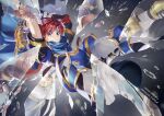  absurdres ahoge armor blue_eyes broken_glass broken_mirror cape dated different_reflection english_text fire_emblem fire_emblem:_the_binding_blade fire_emblem_heroes glass glass_shards headband highres holding holding_sword holding_weapon looking_at_viewer mirror parted_bangs red_hair reflection roy_(fire_emblem) shards shattered short_hair sword weapon yuki_(sumaburalove) 