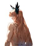  1boy arknights bird_boy blue_eyes dankashu facial_mark feather_hair forehead_jewel forehead_mark head_wings highres long_hair looking_at_viewer male_focus non-web_source orange_hair parted_bangs passenger_(arknights) self-upload simple_background solo upper_body white_background wings 
