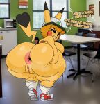  anthro anus baseball_cap big_anus big_breasts big_butt bodily_fluids breasts butt clothing dialogue female footwear generation_1_pokemon genitals hat headgear headwear heart_tail hi_res huge_butt huge_hips huge_thighs hyper hyper_butt inviting mammal nintendo photo_background photography_(artwork) pikachu plump_labia pokemon pokemon_(species) presenting presenting_hindquarters pussy rodent shoes short_stack sneakers socks solo sprigatitoartz sweat sweaty_butt tail text thick_thighs wide_hips 