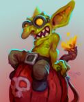  2024 belt blizzard_entertainment bomb bottomwear clothed clothing crona_(artist) explosives eyewear goblin goggles green_body humanoid male navel nipples pants solo topless warcraft 