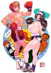  2boys 2girls abs boxing_gloves breasts highres mario mike_tyson mouth_guard multiple_boys multiple_girls muscle muscular_female nintendo nipples original punch-out!! shorts smile topless vigwer 