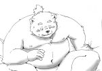  2018 anthro bear belly blush humanoid_hands male mammal moobs navel nipples overweight overweight_male simple_background solo tiger_cub 
