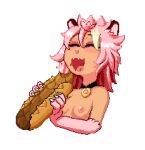 alpha_channel animal_humanoid anthro baguette bread cat_humanoid collar collar_only eating eating_feces feces feces_in_mouth felid felid_humanoid feline feline_humanoid female food fur gynomorph hair happy humanoid intersex mammal mammal_humanoid nude pink_body pink_fur pink_hair scatplay simple_background solo toa_(twinkle_bomb) trans_(lore) trans_woman_(lore) transparent_background twinkle_bomb