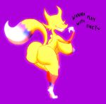 a_hat_in_time anthro big_breasts big_butt breasts butt canine cheese_cake eyeless fire_spirit_(ahit) fox fur glowing mammal multicolored_fur presenting simple_background skinny smile smirk text yellow_fur 