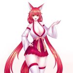  1girl animal_ears blush breasts brown_eyes fox_ears japanese_clothes jtaro large_breasts legs long_hair looking_at_viewer markings miho_(talesrunner) pointy_ears red_hair ribbon simple_background skirt smile tail talesrunner white_background 