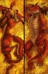  animal_genitalia anthro belly_scales chumbasket claws coin crown dakimakura_design dragon genital_slit gold_(metal) gold_coin gold_hoard hoard looking_at_viewer male red_scales scales scalie slit smile solo treasure western_dragon 