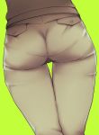  ass ass_focus beige_pants black_shirt close-up deyuuku from_behind green_background original pantylines pocket shirt simple_background solo thigh_gap 