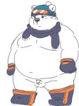  2018 anthro balls bear belly clothing flaccid gloves hat male mammal moobs natamaru_a navel overweight overweight_male penis polar_bear scarf simple_background solo white_background 