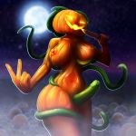  big_breasts breasts dickgirl flora_fauna food food_creature fruit gorezing halloween holidays humanoid intersex knife not_furry plant pumpkin sackless smile tentacles vines 