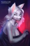  5_fingers anthro blue_eyes breasts canine cleavage clothed clothing female fur hair looking_at_viewer mammal mapleblush nude white_hair wolf 
