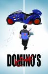  akira artist_request black_hair domino's_pizza english food ground_vehicle highres kaneda_shoutarou logo_parody motor_vehicle motorcycle parody pizza pizza_box pizza_delivery solo 