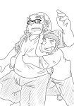  2018 anthro bear clothing duo eyes_closed eyewear glasses hat human knn8150_ysd male mammal pants protagonist_(tas) shirt simple_background slightly_chubby straw_hat tokyo_afterschool_summoners volos white_background 