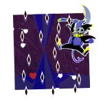  &lt;3 alpha_channel ambiguous_gender black_sclera clothing deltarune footwear gloves hat humanoid imp jester jevil_(deltarune) lol_comments melee_weapon not_furry open_mouth pixellexi pointy_ears polearm scythe sharp_teeth shoes simple_background spoiler teeth tongue transparent_background vest weapon yellow_eyes 