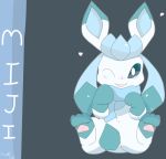  &lt;3 3_toes ambiguous_gender blue_eyes blue_fur blue_pawpads blue_paws blush canine chibi claws dipstick_ears dipstick_tail eeveelution flurfuchs fur glaceon happy looking_at_viewer mammal markings multicolored_tail nintendo open_mouth pawpads pink_pawpads pok&eacute;mon pok&eacute;mon_(species) scarf socks_(marking) solo spread_legs spreading toes video_games 