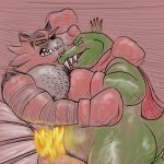  ambiguous_gender anthro anthro_on_anthro areola barazoku biceps blush boxing boxing_gloves breath butt close-up clothing crown donkey_kong_(series) fangs feline fur gloves green_eyes incineroar king king_k_rool kremling male male/ambiguous mammal manly musclegut muscular nintendo nipple_piercing nipples nude one_eye_closed open_mouth pecs piercing pok&eacute;mon pok&eacute;mon_(species) royalty scalie sharp_teeth spikysketches sport squint sweat teeth triceps video_games 
