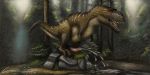  albertosaurus animal_genitalia carnosaurian cum cum_on_ground cum_pool dinosaur ejaculation erection excessive_cum feral fossilpixel improvised_sex_toy looking_pleasured male masturbation moss multicolored_skin nubbed_penis open_mouth penis rock scalie sharp_teeth standing teeth theropod tongue tree 